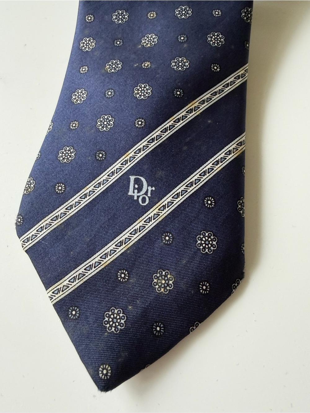 Christian Dior Monsieur Silk Tie Navy Blue Geometric Floral Old Money Heritage
